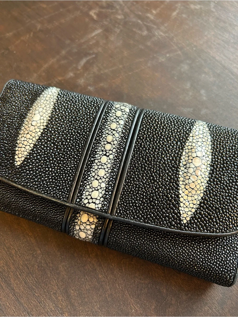 ROTA Genuine Stingray Black and White Foldover Wallet
